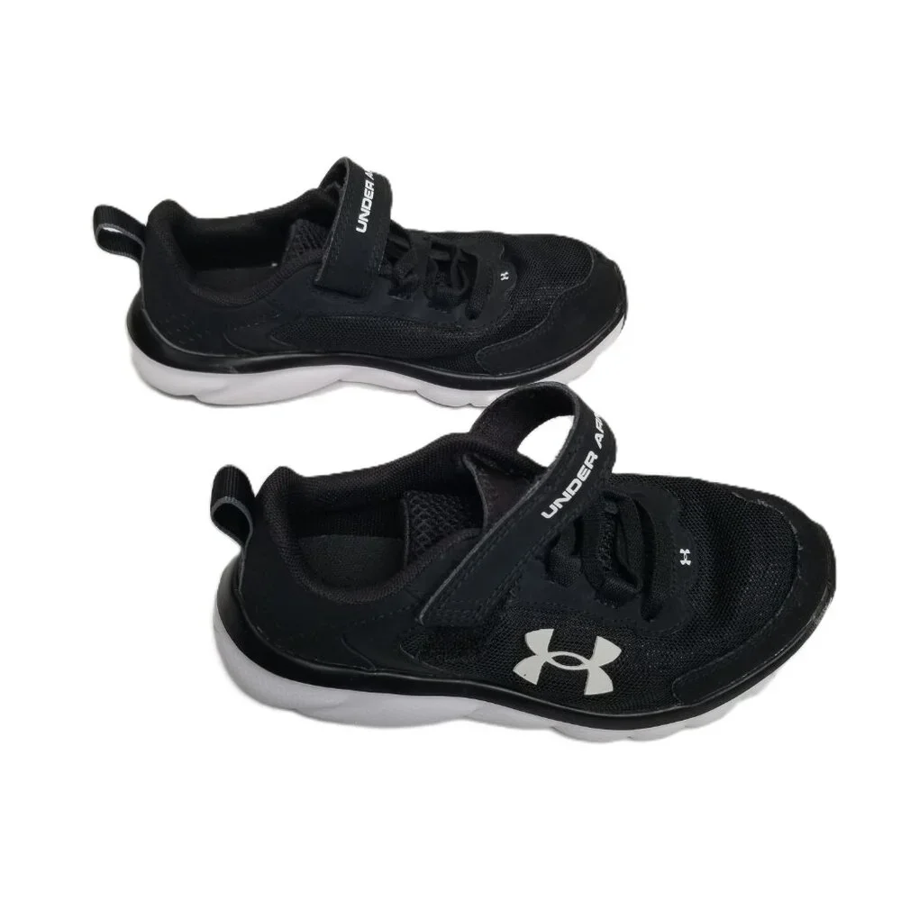 Under Armour Athletic Shoes Hook Loop Strap Kids 13K Black White